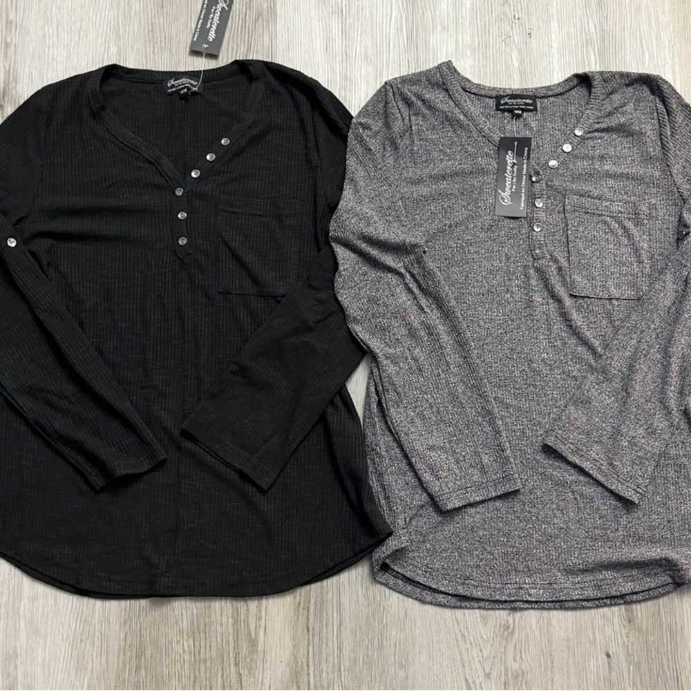 🔥339–NWT 2 Elegant Long Sleeve Tops - Black and Gray